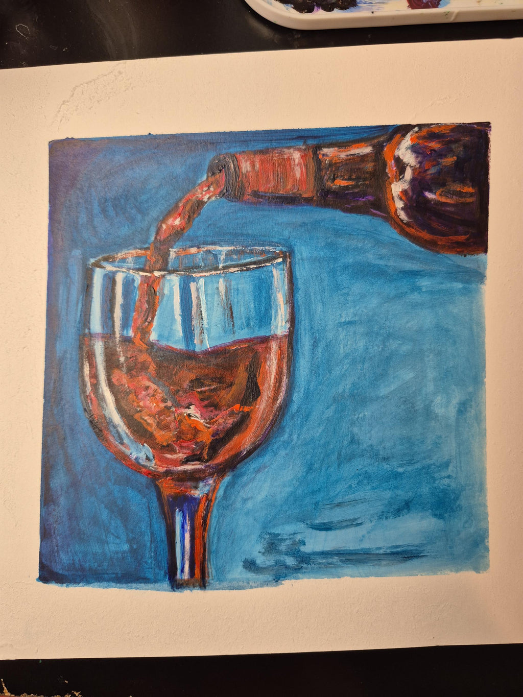 Original Framed Wine Pour Painting, Acrylic Art (8x8)
