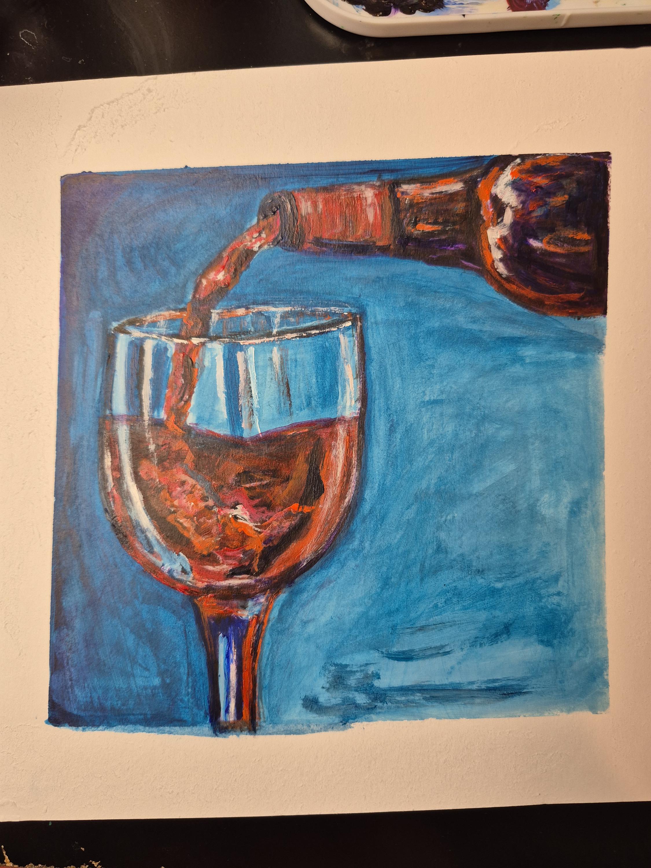 Original Framed Wine Pour Painting, Acrylic Art (8x8)