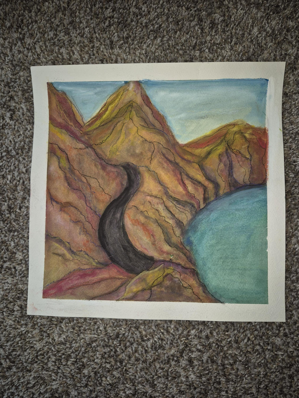 SOLD Framed Coastal View Mixed Media  12x12