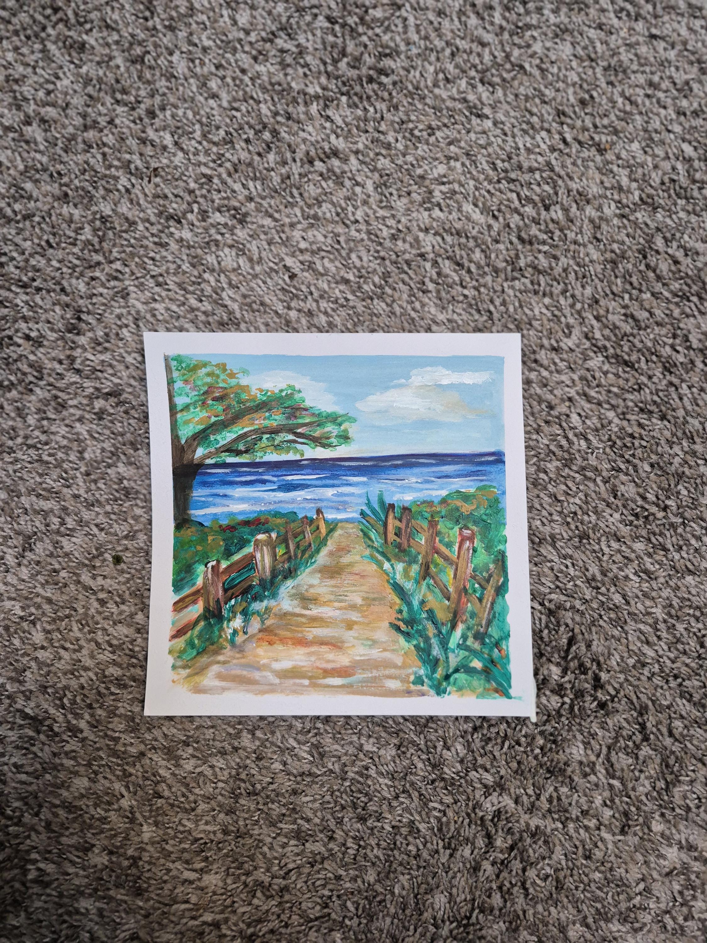 SOLD Ocean Walk 8x8 Acrylic on paper