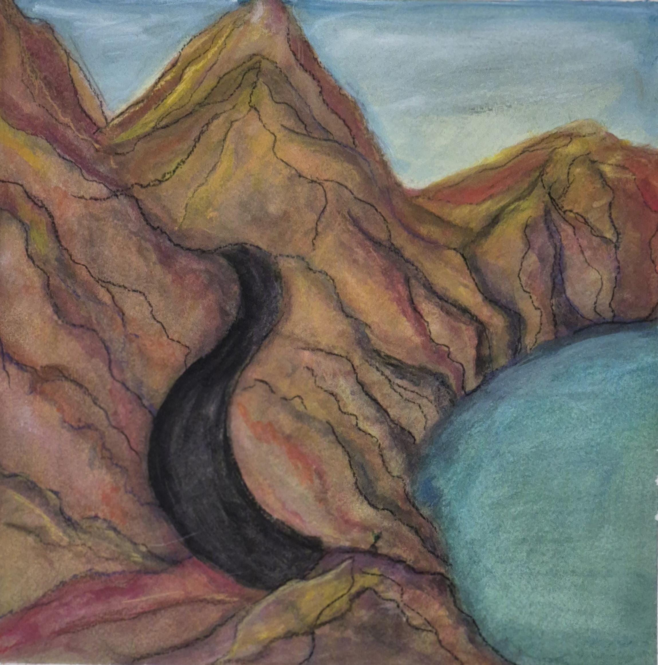 SOLD Framed Coastal View Mixed Media  12x12