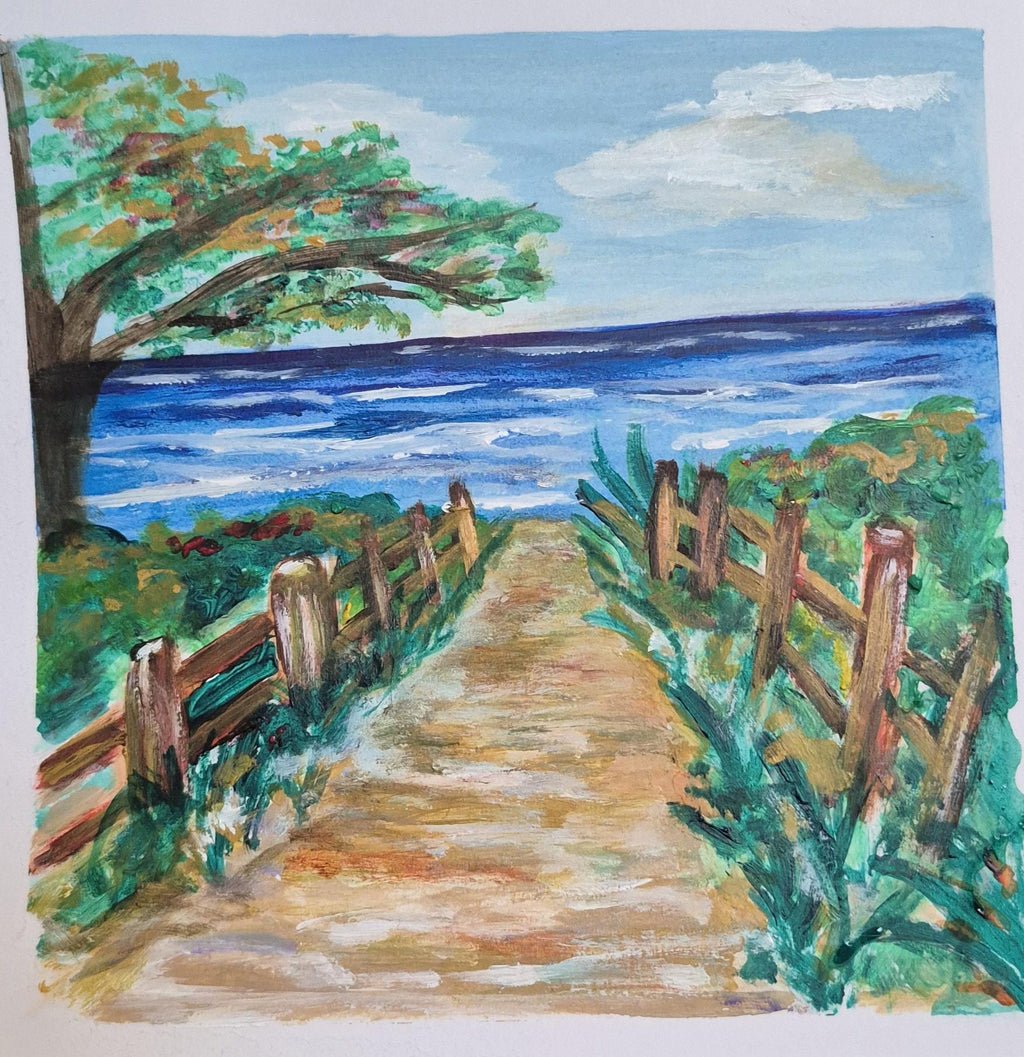 SOLD Ocean Walk 8x8 Acrylic on paper
