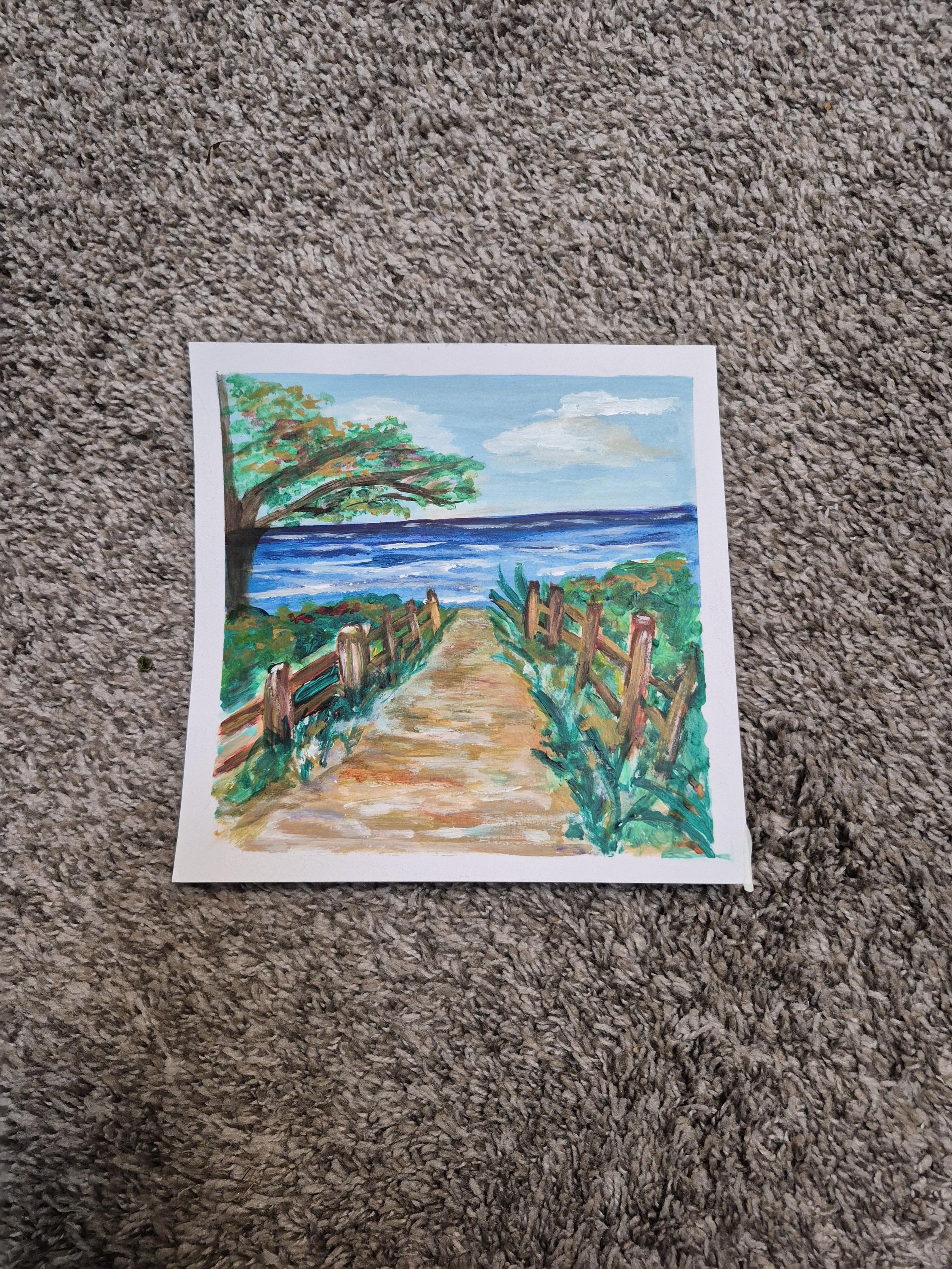 SOLD Ocean Walk 8x8 Acrylic on paper
