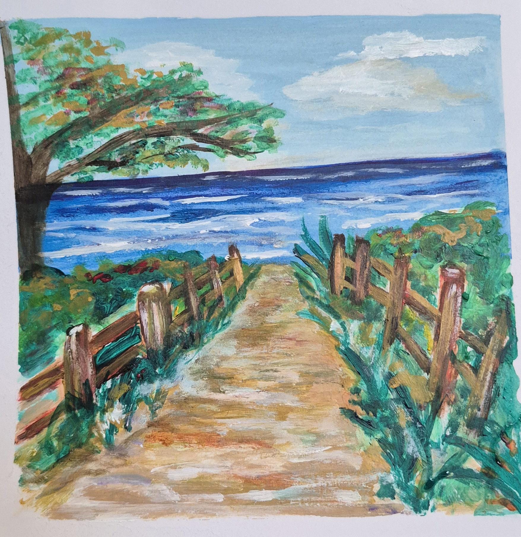 SOLD Ocean Walk 8x8 Acrylic on paper