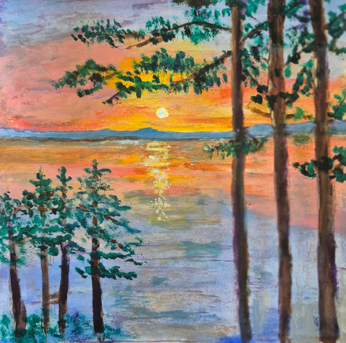 "Sunset at the Lake" 8in x 8in acrylic