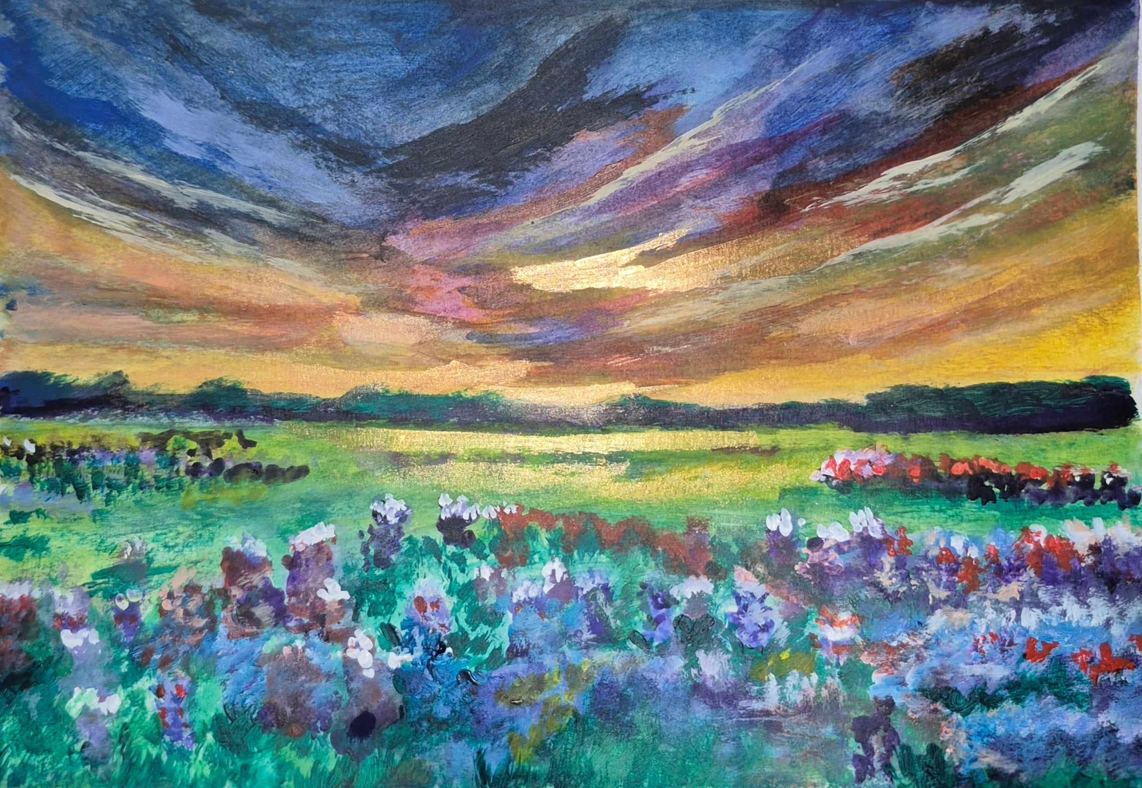 Dusk MeadowsDusk Meadows — Original Landscape Painting, Wildflower Meadow at Sunset