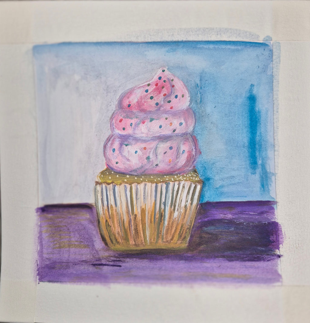 "Treat Yo Self" 8inx8in Framed Acrylic on watercolor paper.