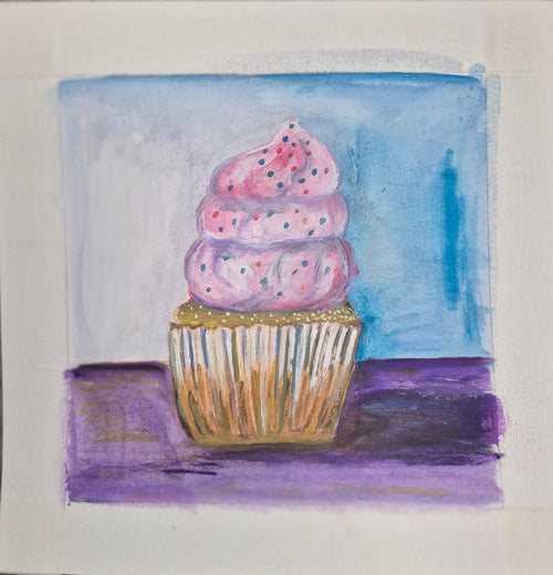 "Treat Yo Self" 8inx8in Framed Acrylic on watercolor paper.