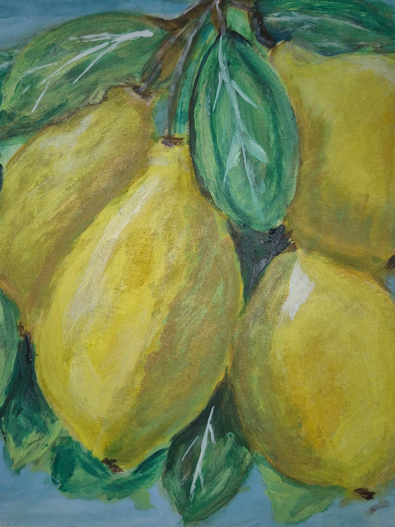 Painting of lemons on a textured surface